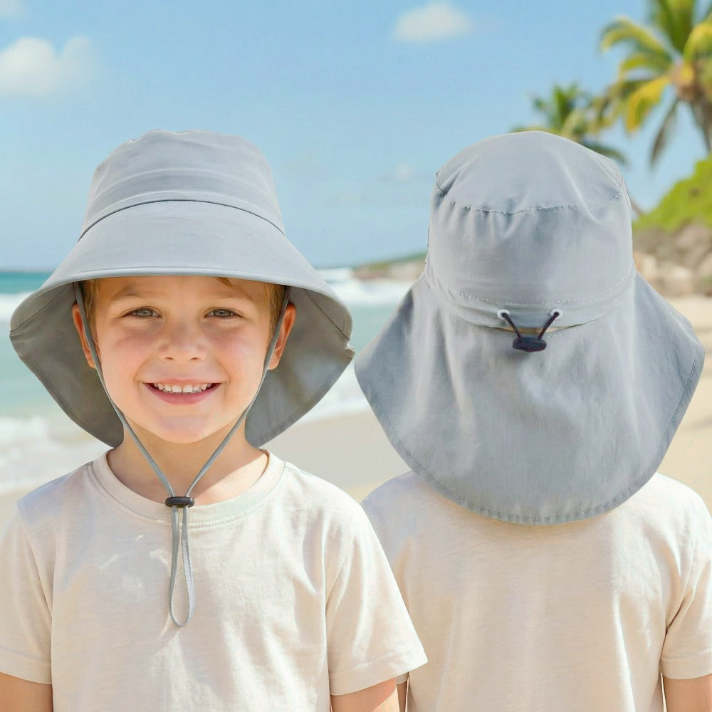 Outdoor Sun Hat - Suitable for Kids Aged 3-8, a Fisherman'S Hat with a Windproof Strap, Adjustable Closure with a Drawstring, Featuring a Ponytail Hole for Girls with Ponytails, Made of Nylon, Perfect for Various Occasions Like Camping