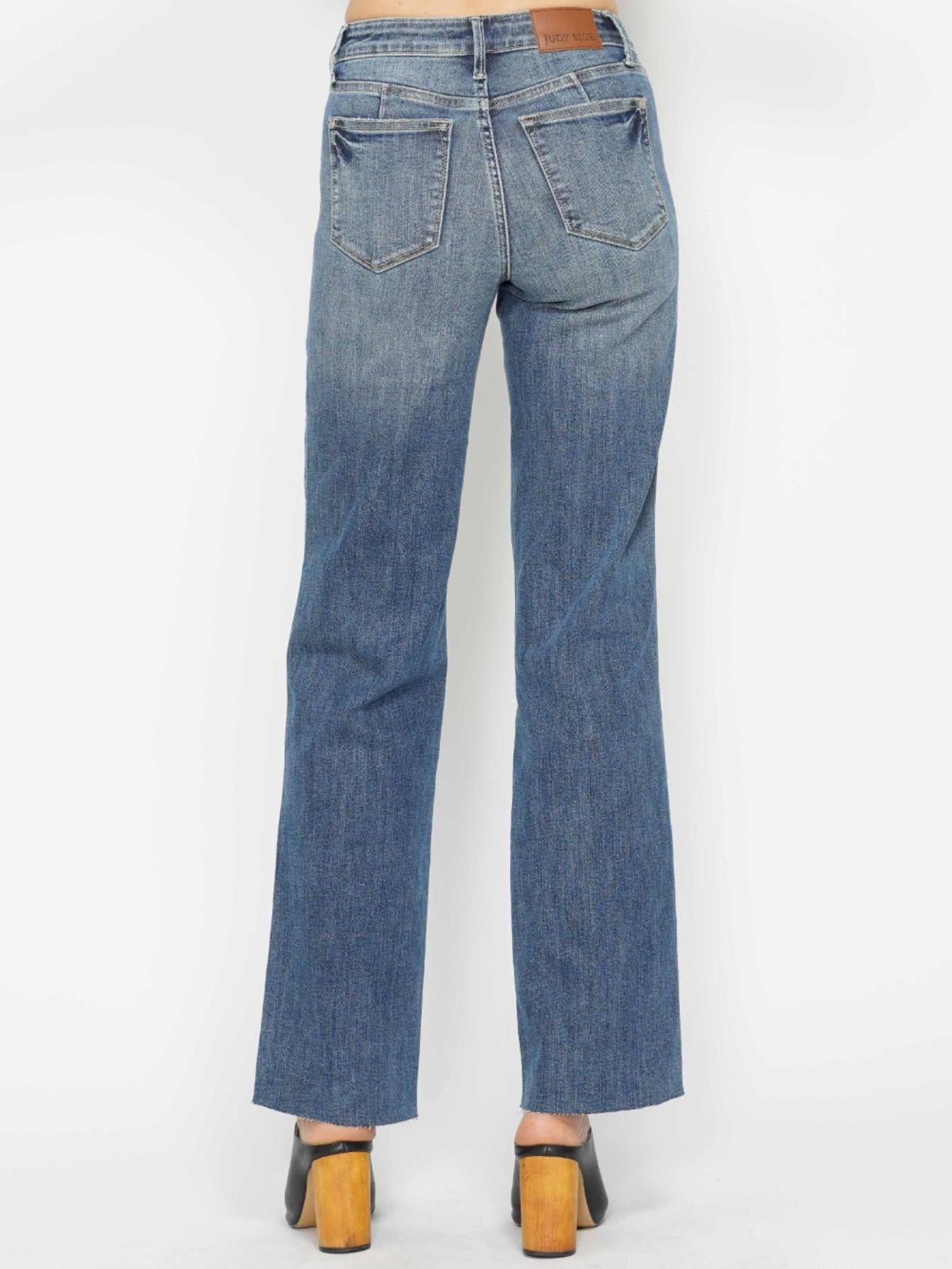 Judy-B Women's High-Waisted Bootcut Jeans in Light Blue Denim with Full Length, Button and Zipper Closure, Slim Fit, Classic Style for Everyday Casual Wear