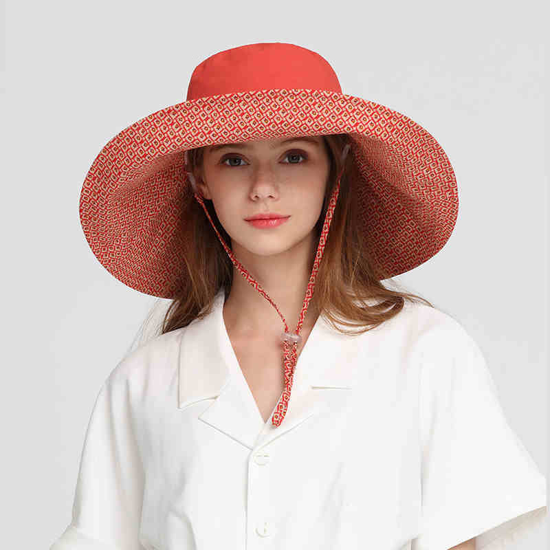 Women's spring and summer high-end windproof fisherman's hat with an large brim outdoor use