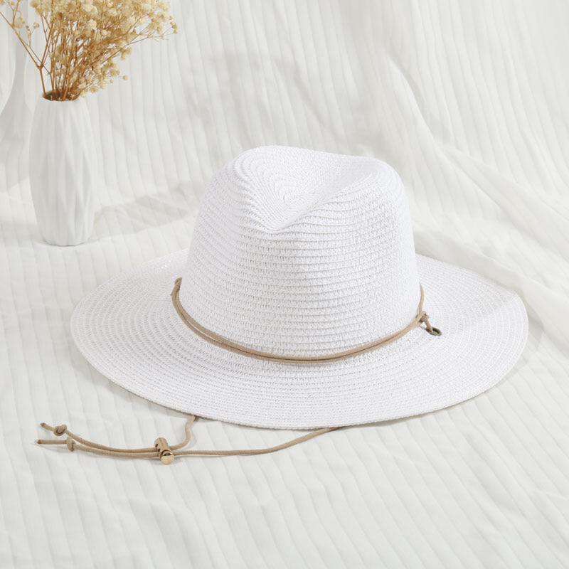 European and American Ring Concave Top Chain Three-fold Belt Extra Fine Straw Weaving Japanese and Korean Sunshade Simple Straw Hat Beach Hat