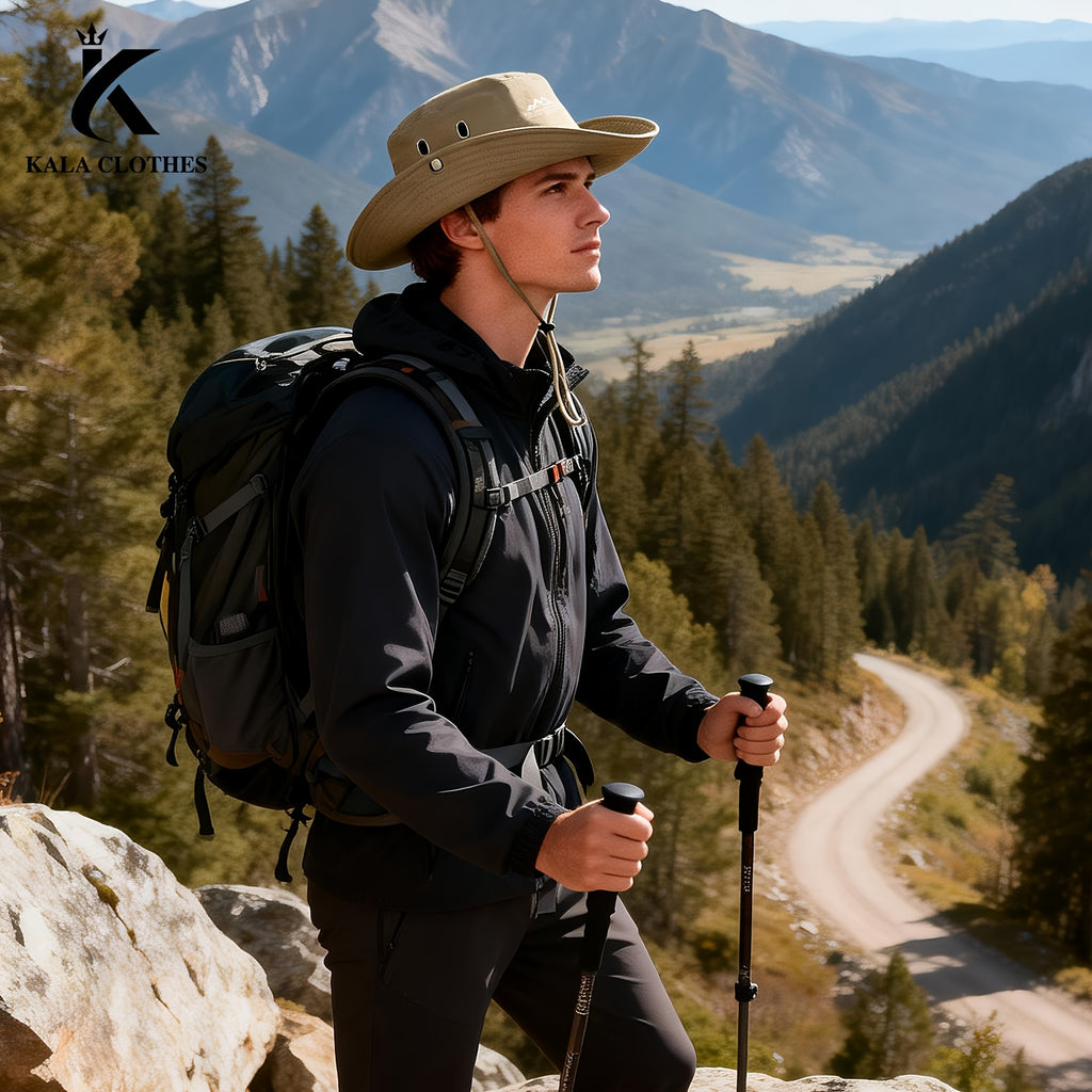 Men'S Printed Wide-Brim Breathable Hat, a Fisherman'S Cap for Summer Outdoor Activities, Hiking, Fishing, And Sun Protection
