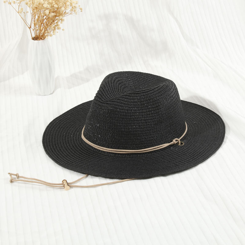 European and American Ring Concave Top Chain Three-fold Belt Extra Fine Straw Weaving Japanese and Korean Sunshade Simple Straw Hat Beach Hat