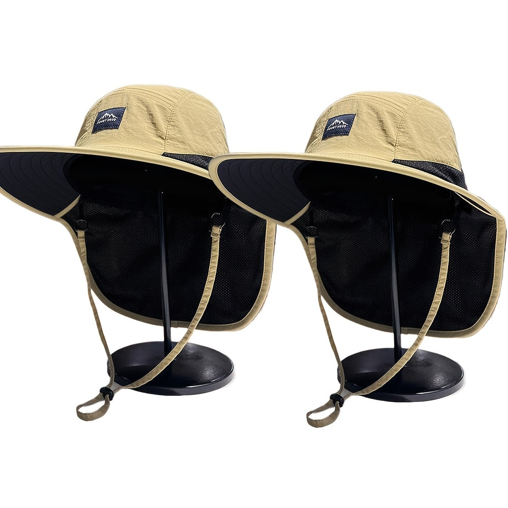 2pcs And Summer Simple Tooling Wind Sunshade Fisherman Hat, Retro Outdoor Fishing Hiking Rope Sunshade Hat