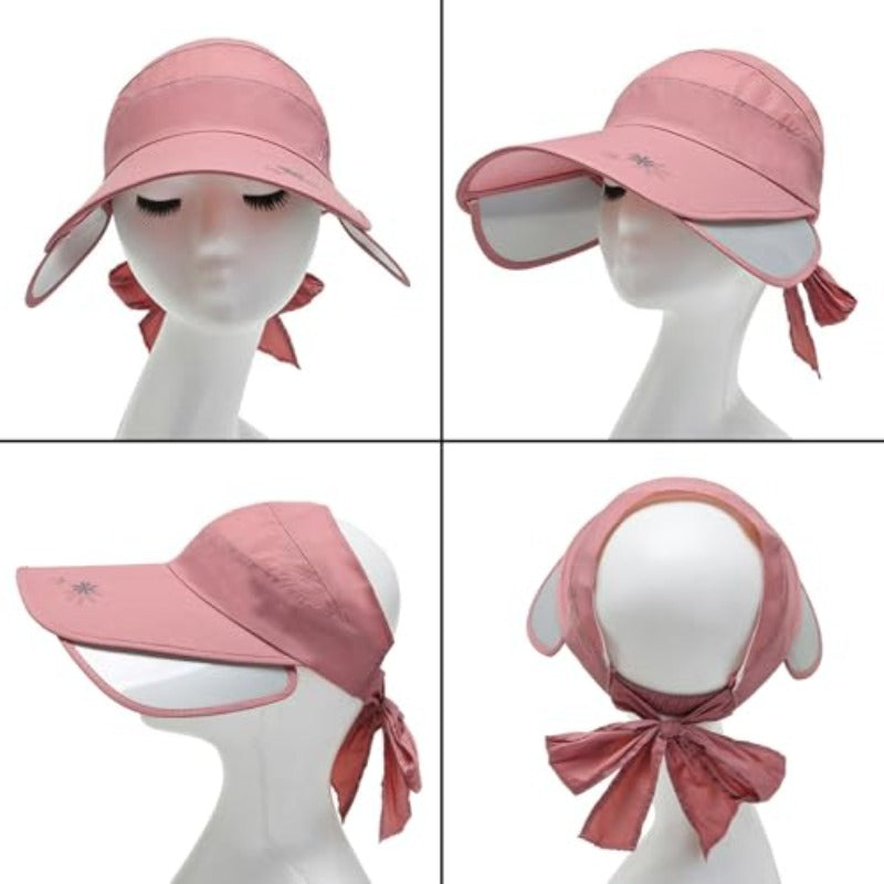 Peicees Women' Wide Brim Visor Hat Cap with Adjustable Wide Brim & Breathable Mesh Ponytail Friendly Outdoor Hat for Golf, Beach, Tennis, Wedding - Size Fits Most (Fits 22\