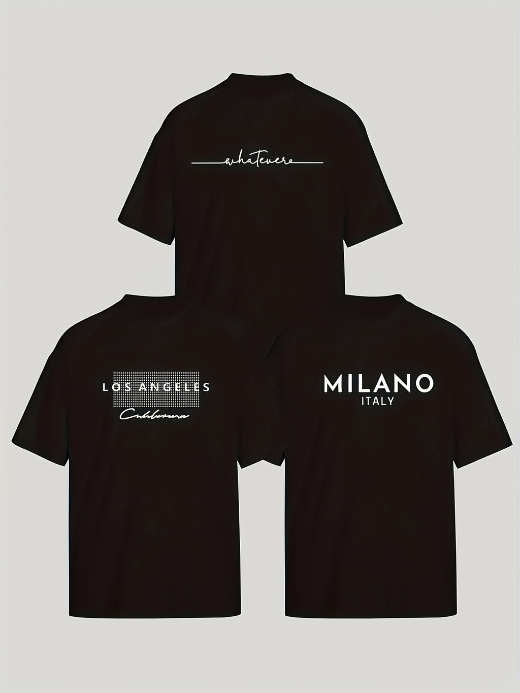 3pcs Stylish T-shirt Set with Los & Milan Art Monogram Print - Relaxed, Breathable Polyester Blend, Machine Washable - Perfect for Summer