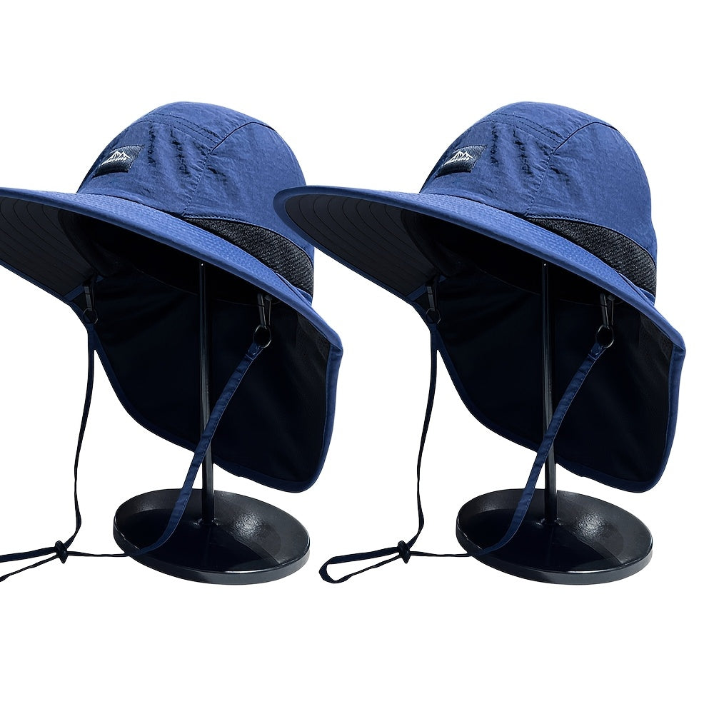 2pcs And Summer Simple Tooling Wind Sunshade Fisherman Hat, Retro Outdoor Fishing Hiking Rope Sunshade Hat