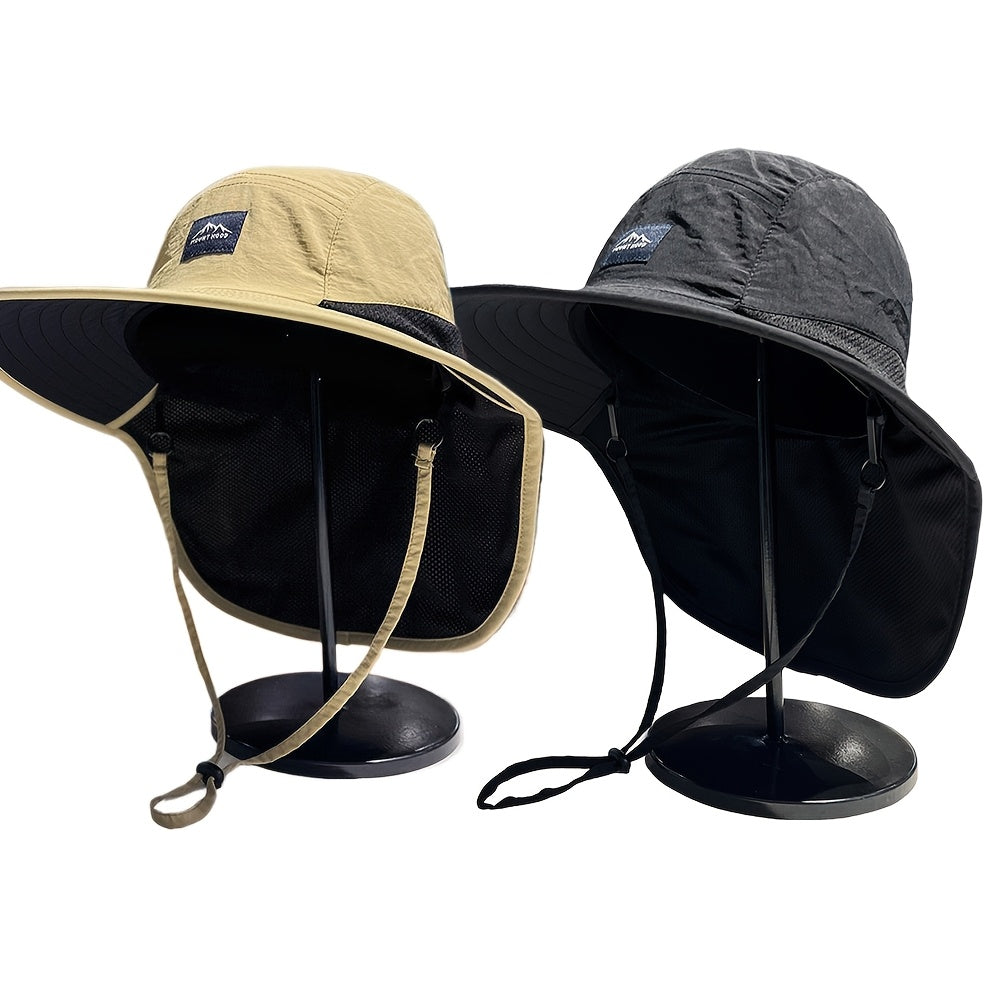 2pcs And Summer Simple Tooling Wind Sunshade Fisherman Hat, Retro Outdoor Fishing Hiking Rope Sunshade Hat