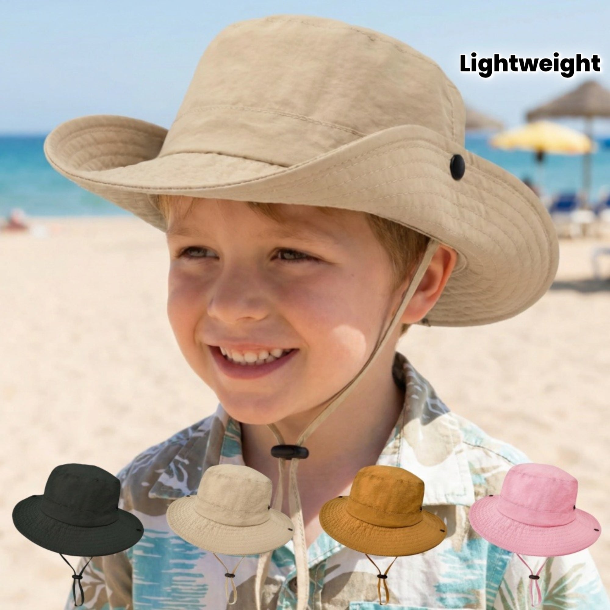 Outdoor Sun Hat | Foldable Fisherman Hat, Lightweight and Adjustable, Suitable for Ages 3-8, Mixed Color Polyamide and, Hook-and-loop Closure