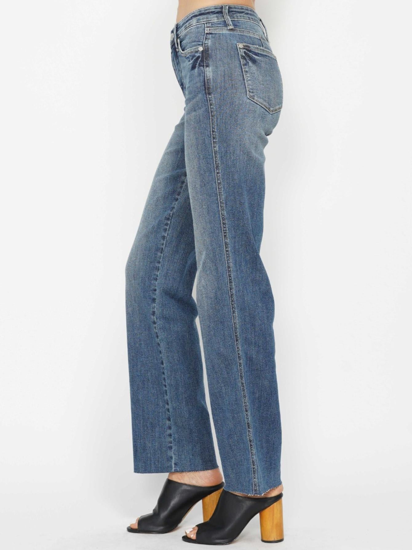 Judy-B Women's High-Waisted Bootcut Jeans in Light Blue Denim with Full Length, Button and Zipper Closure, Slim Fit, Classic Style for Everyday Casual Wear
