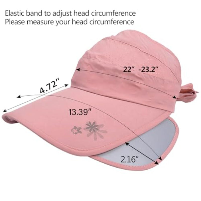 Peicees Women' Wide Brim Visor Hat Cap with Adjustable Wide Brim & Breathable Mesh Ponytail Friendly Outdoor Hat for Golf, Beach, Tennis, Wedding - Size Fits Most (Fits 22\