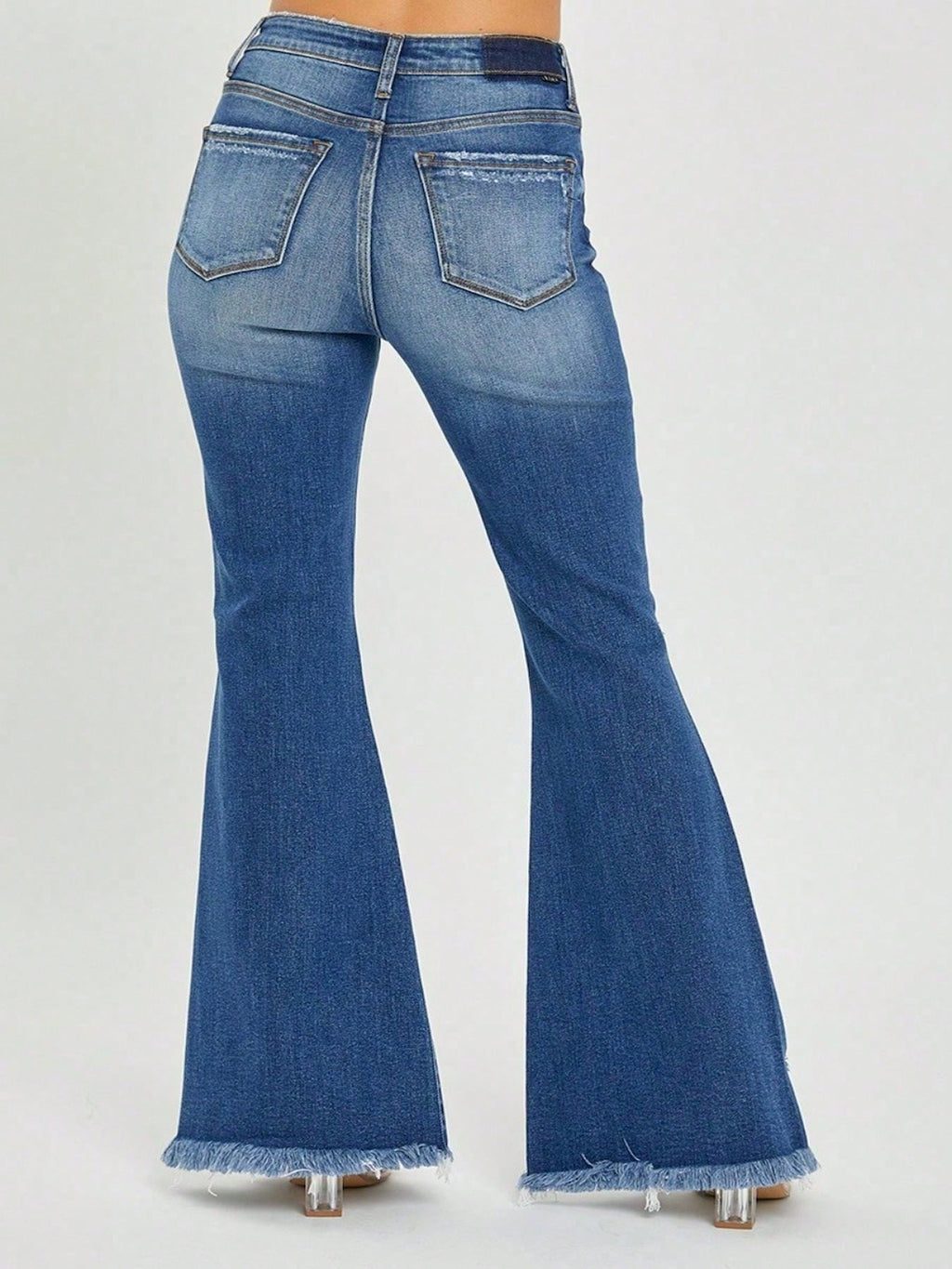 Women's Casual Jeans Laid-Back High-Waisted Front Slit Frayed Hem Flare Denim Pants Distressed Hem Stretch Denim Retro Style For Everyday Wear