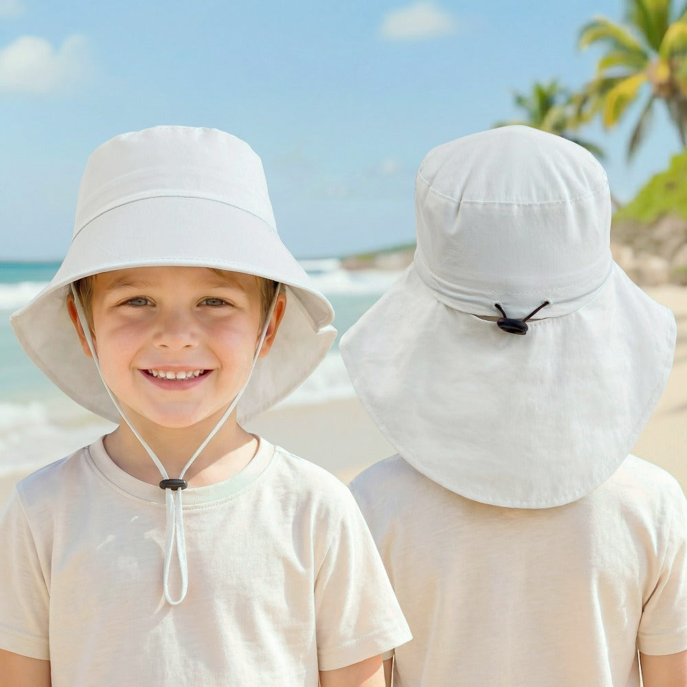 Outdoor Sun Hat - Suitable for Kids Aged 3-8, a Fisherman'S Hat with a Windproof Strap, Adjustable Closure with a Drawstring, Featuring a Ponytail Hole for Girls with Ponytails, Made of Nylon, Perfect for Various Occasions Like Camping