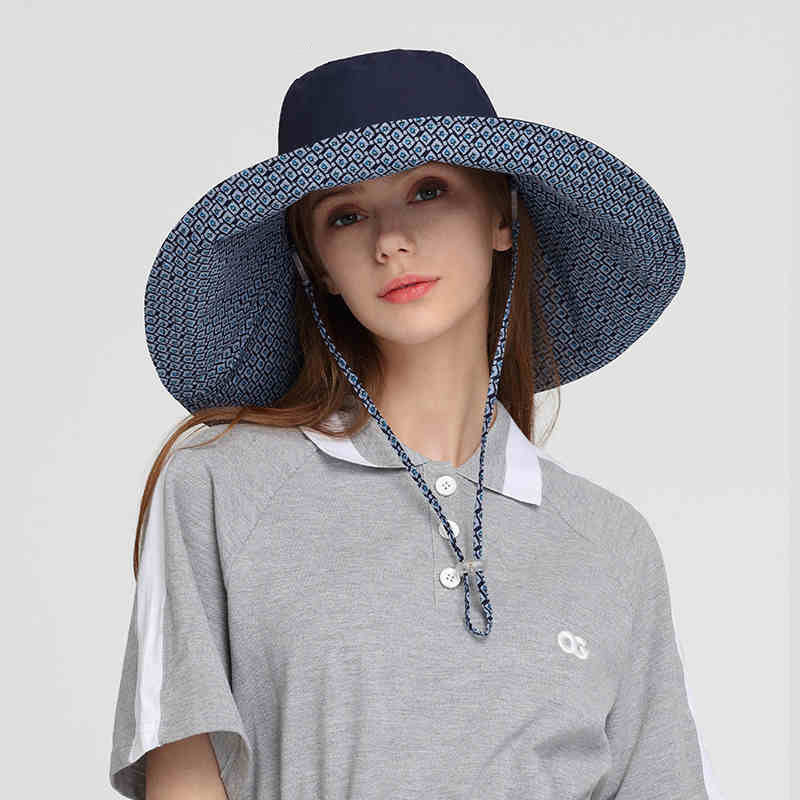 Women's spring and summer high-end windproof fisherman's hat with an large brim outdoor use