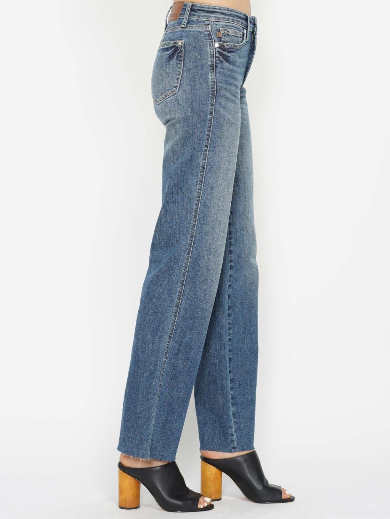 Judy-B Women's High-Waisted Bootcut Jeans in Light Blue Denim with Full Length, Button and Zipper Closure, Slim Fit, Classic Style for Everyday Casual Wear