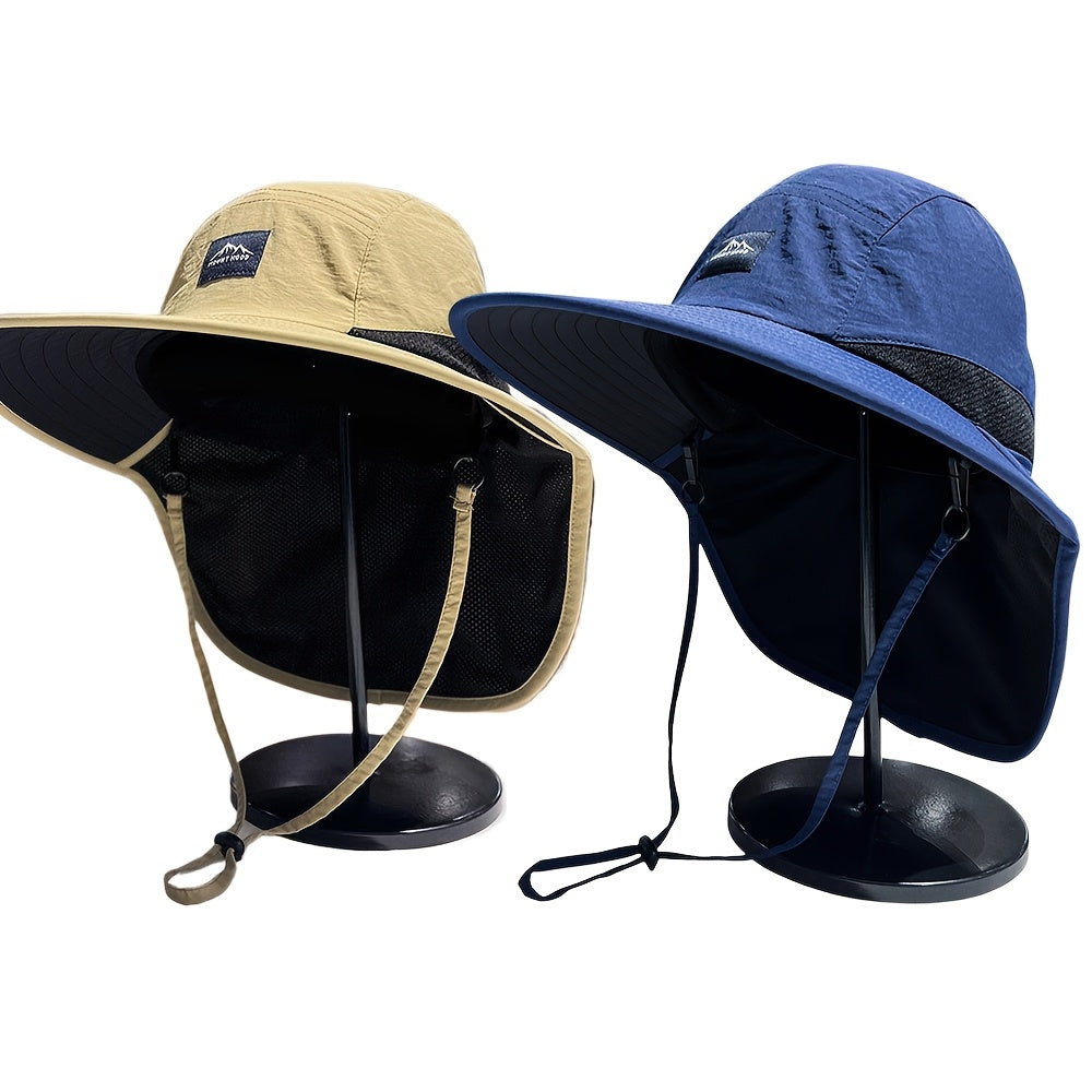 2pcs And Summer Simple Tooling Wind Sunshade Fisherman Hat, Retro Outdoor Fishing Hiking Rope Sunshade Hat