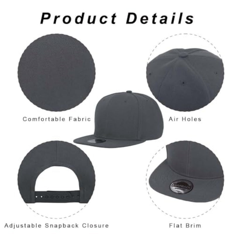 ZH Plain Flat Brim Snapback Baseball Caps Adjustable Blank Baseball Caps Wholesale 12 Pack