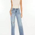 Women's Casual Boyfriend Jeans Retro Ultra High Rise Distressed Straight-Leg Denim Pants Medium Wash Full-Length Frayed Hem Classic 5-Pocket Zipper And Button Closure Ideal for Spring\u002FSummer\u002FFall Everyday Wear or Outings