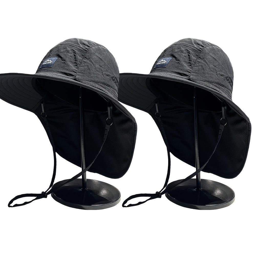 2pcs And Summer Simple Tooling Wind Sunshade Fisherman Hat, Retro Outdoor Fishing Hiking Rope Sunshade Hat