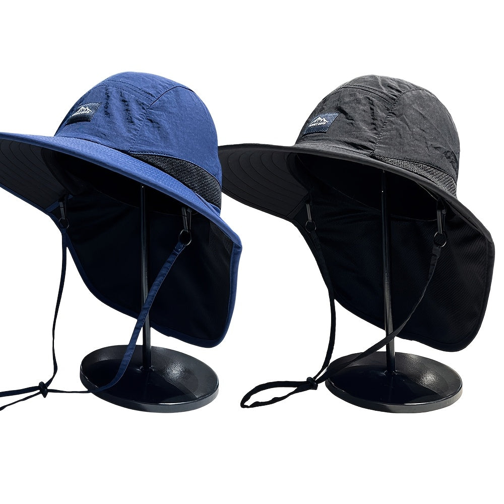 2pcs And Summer Simple Tooling Wind Sunshade Fisherman Hat, Retro Outdoor Fishing Hiking Rope Sunshade Hat
