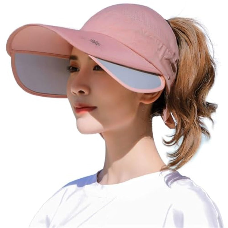 Peicees Women' Wide Brim Visor Hat Cap with Adjustable Wide Brim & Breathable Mesh Ponytail Friendly Outdoor Hat for Golf, Beach, Tennis, Wedding - Size Fits Most (Fits 22\