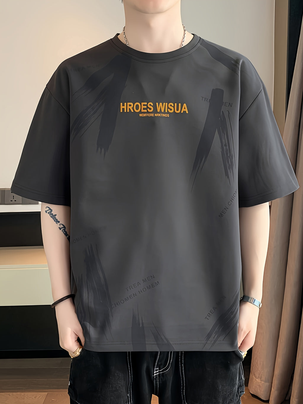 HROES WISUA Graphic T-Shirt HROES WISUA Men's Summer Short Sleeve T-Shirt | Graphic Print, Breathable & Stretchy Fabric, Loose Fit Round Neck Casual Tee for Casual Attire, Streetwear, or Gift, Everyday Tshirt - Trendy Casualwear, Comfortable Fit